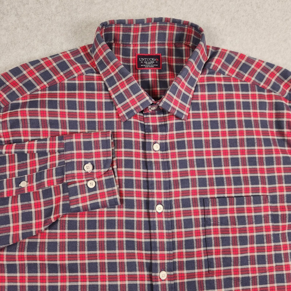 UNTUCKit Shirt Mens 2XL Blue Red‎ Plaid Passaros Regular Fit Long Sleeve Casual